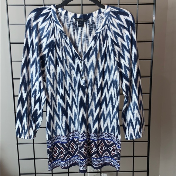LUCKY BRAND 3/4 Sleeve Blue Print Top, L - Picture 1 of 6